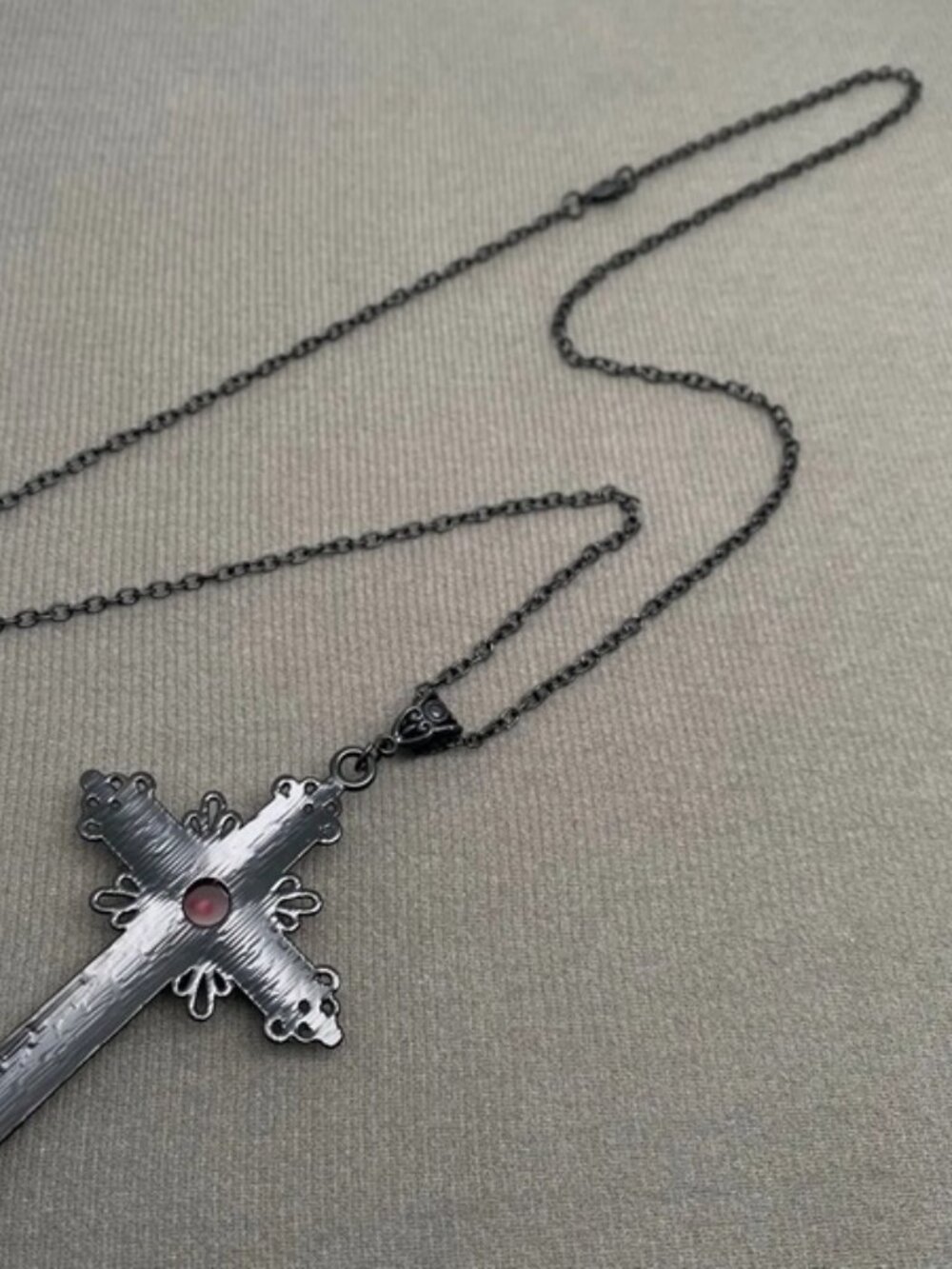DESIGNER Medieval Goth Large Black Cross Red Cabochon Stone Chain Necklace**NEW! - Picture 6 of 6